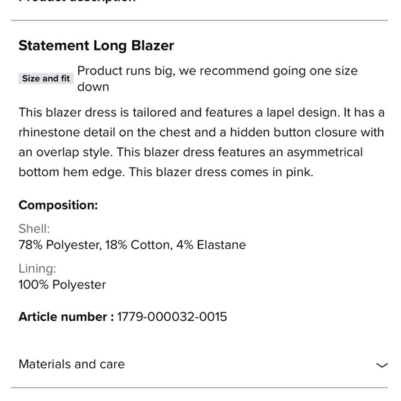 NA-KD PINK STATEMENT LONG BLAZER CRYSTAL DETAILS - Picture 5 of 16